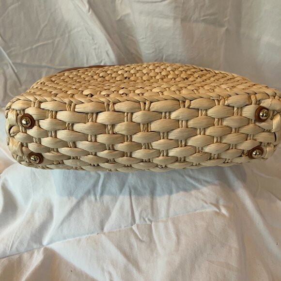 Talbots Cream and Tan Satchel with Woven Texture - Picture 8 of 12